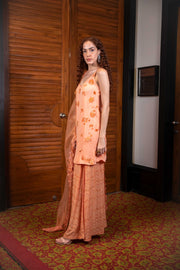 Orange Kurta with Slit Skirt & Dupatta Set