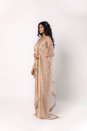 Beige Short Kurta with Straight Pants and Dupatta Set