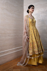 Yellow Anarkali Churidar and Dupatta Set