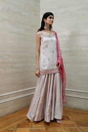 Beige Short Tunic Sharara Dupatta Set