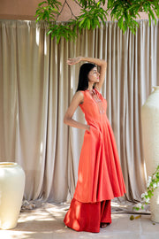 Orange Panelled Kurta with Pallazo Pants