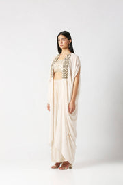 Ivory Cape with Crop Top & Palazzo