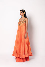 Melon Orange Dress  with Pallazo Pants Set