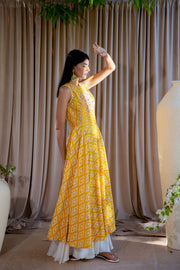 Yellow Flared Dress with Full Circle Flared Pallazo