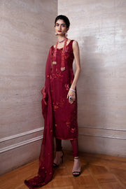 Maroon Kurta Palazzo and Dupatta Set