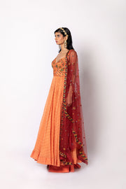 Melon Orange Dress  with Pants & Dupatta Set