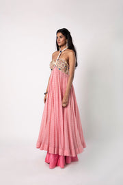 Roseate Pink Off-Shoulder Dress with Pallazo Set