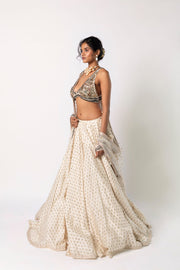 Ivory Lehenga and Bralet Blouse with Dupatta Set