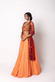 Melon Orange Lehenga with Blouse & Dupatta Set