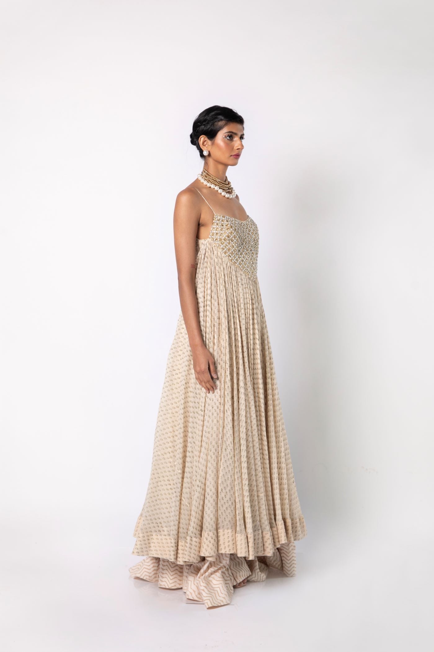 Ivory Strap Flared Dress with Pallazo Set