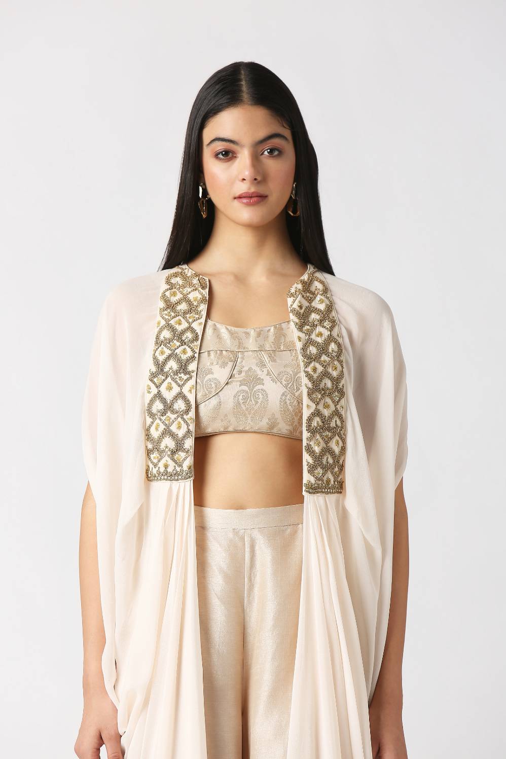 Ivory Cape with Crop Top & Palazzo